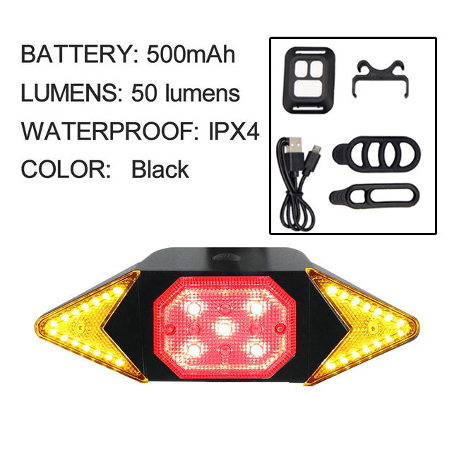Smart Bike Light Wireless Remote Control Cycling Turning Signal Taillight USB Bicycle Rechargeable Rear Light LED Warning Lamp