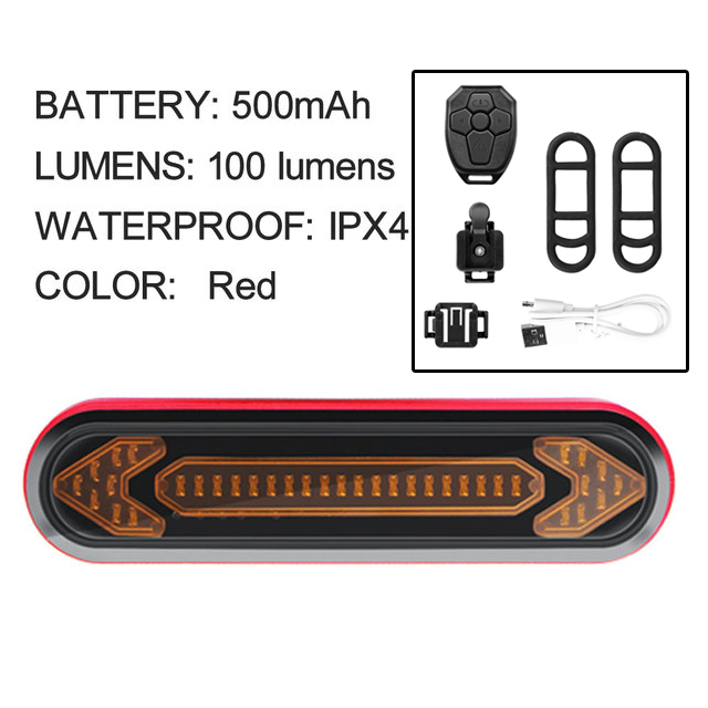 Smart Bike Light Wireless Remote Control Cycling Turning Signal Taillight USB Bicycle Rechargeable Rear Light LED Warning Lamp